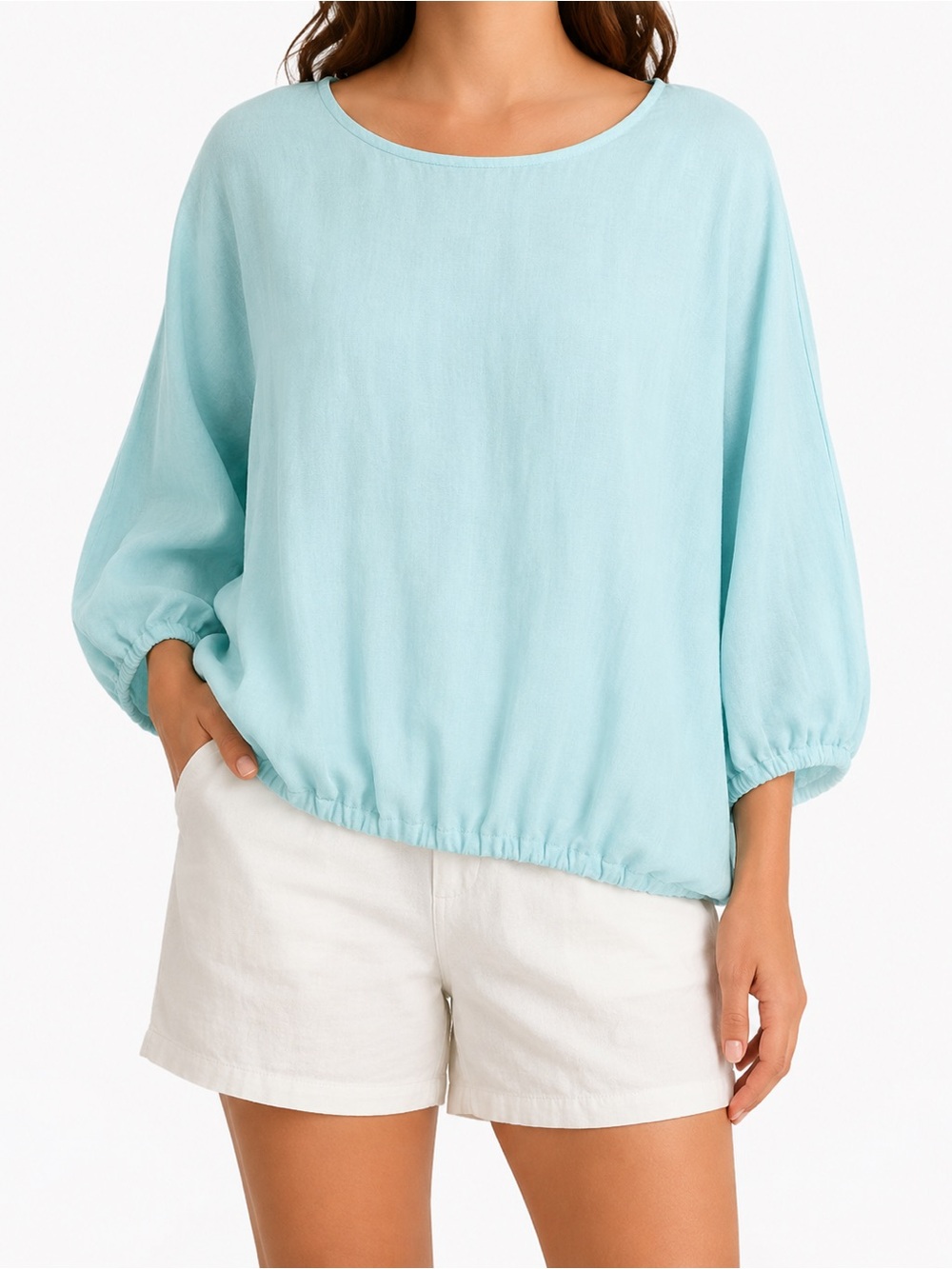 Bryn Walker Aqua Blue 100% Linen Tunic Top Boho Lagenlook Oversized L-2X